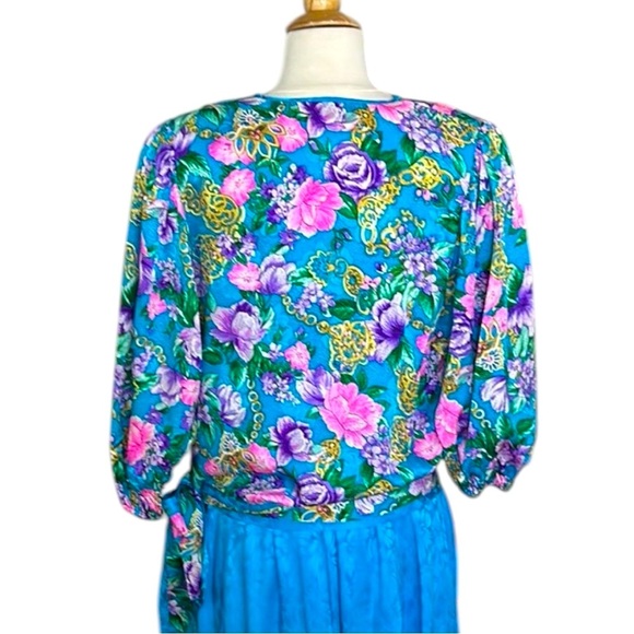 DIANE FREIS Vintage 80s Silk Jacquard Skirt Blouse Set 2 Piece Floral Bohemian - Picture 9 of 17